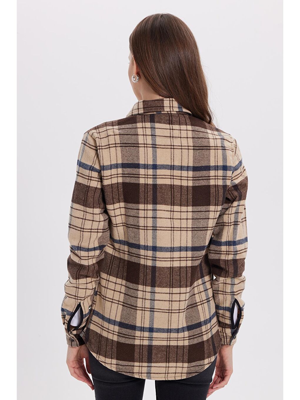 Karışık Kadın Oversize Geniş Kalıp Oduncu Ekose Gömlek-6