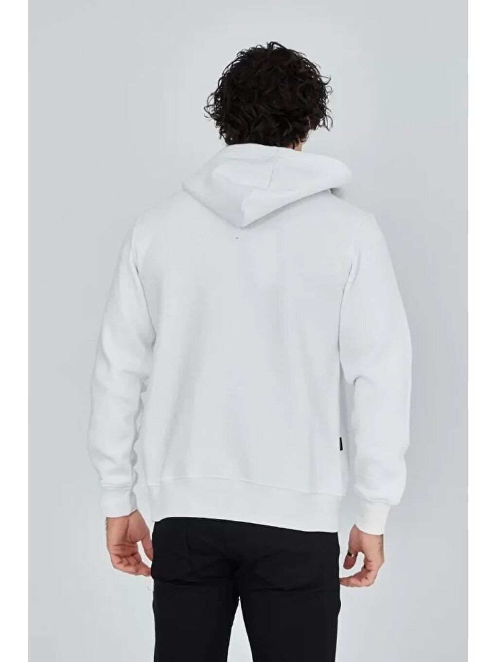 Unisex Tam Fermuarlı Kapşonlu  SweatShirt - Beyaz-1