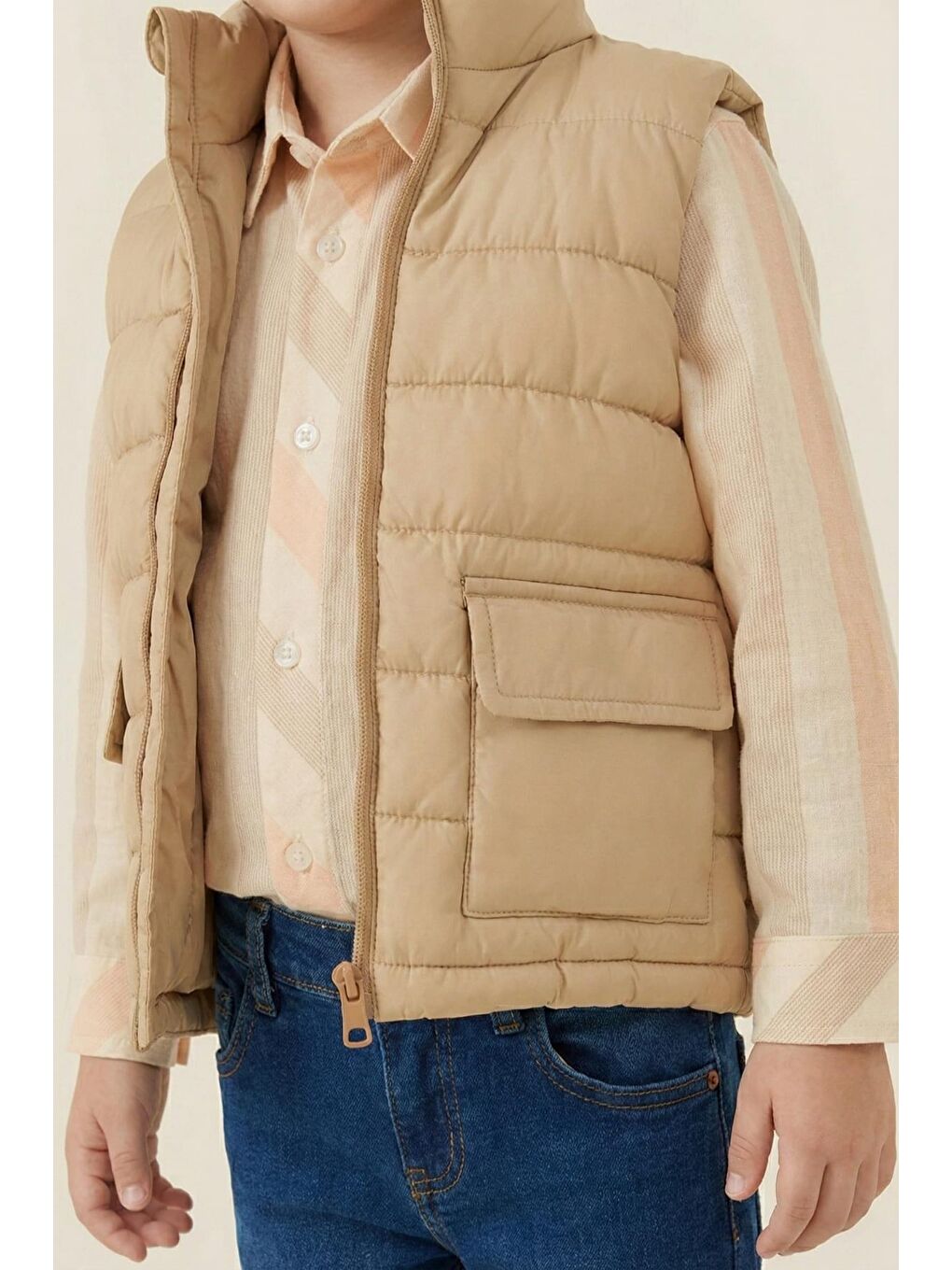 Bej Erkek Çocuk Yelekli 3'Lü Takım  - Beige-2