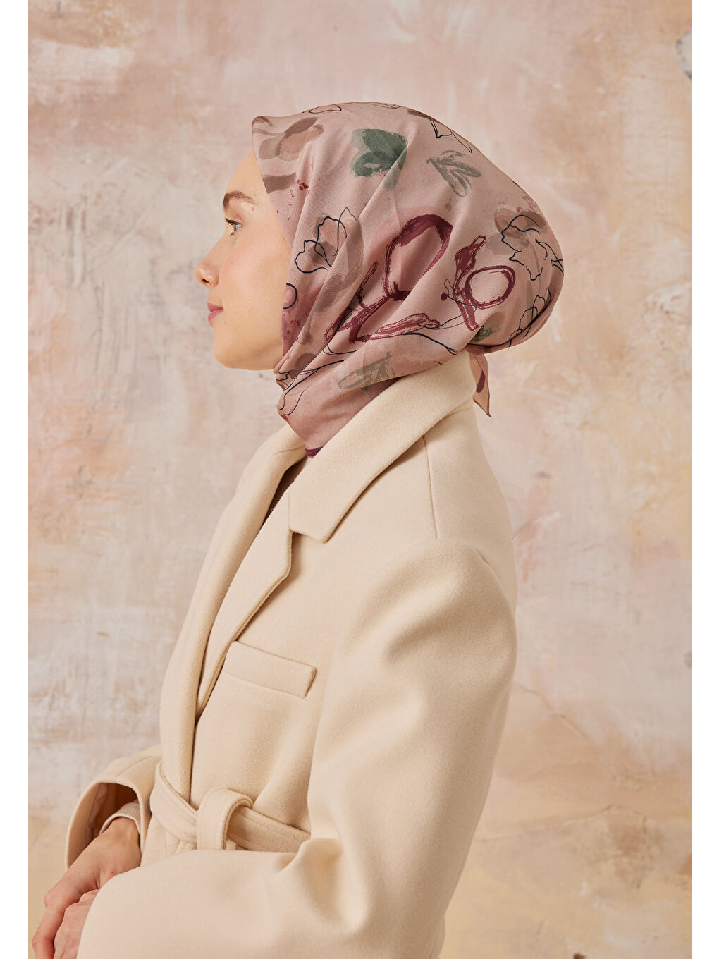 Pembe Hera Desen Pamuk İpek Eşarp Gülpembe-2