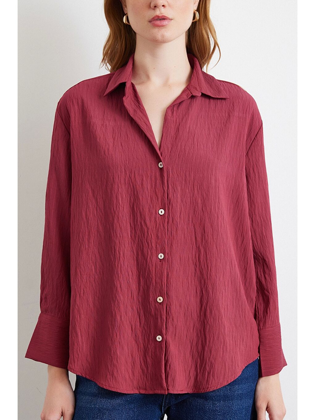 Paralel Çizgili Gömlek Bordo-2