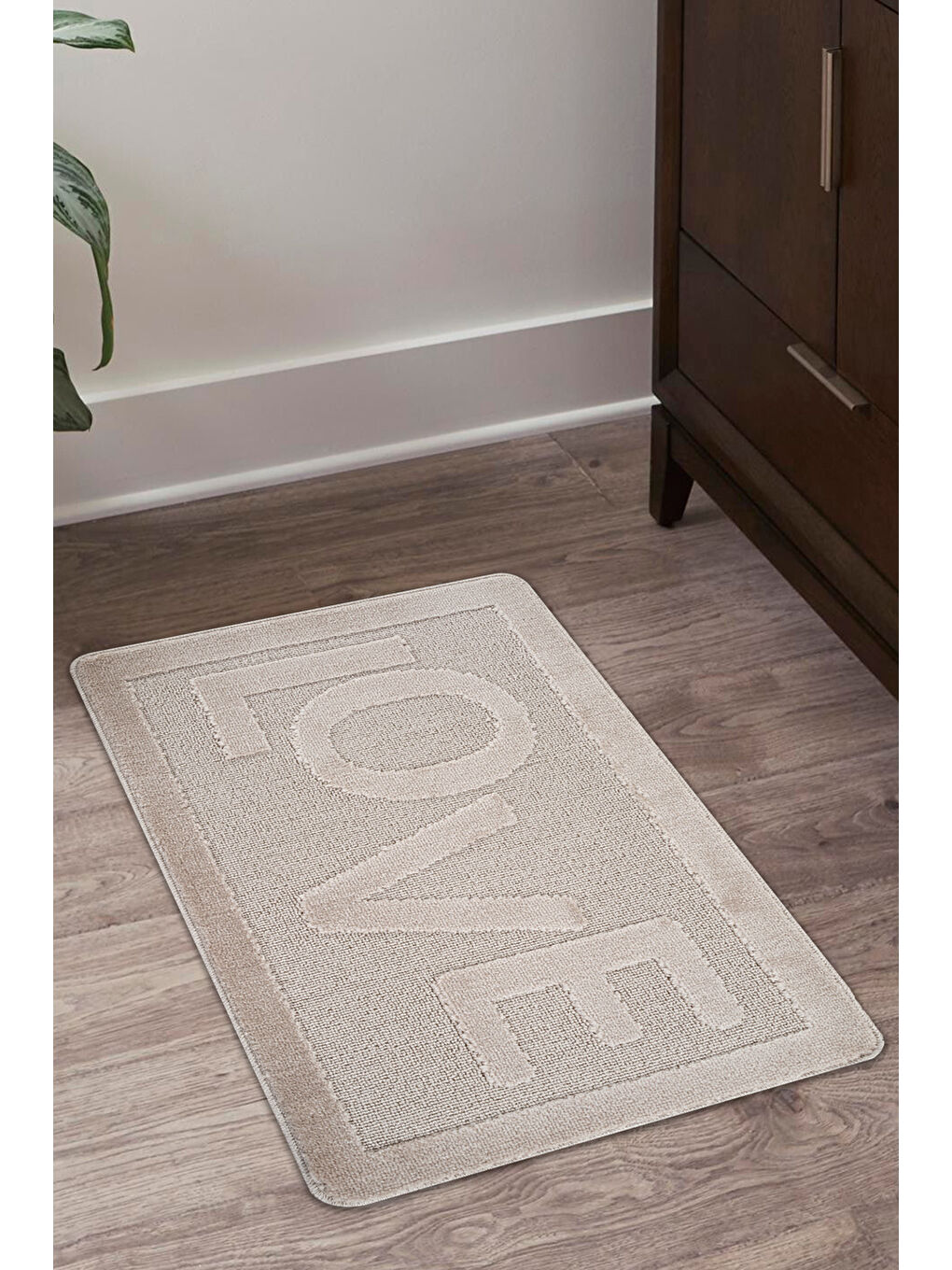 Bej Doğal Kaymaz Taban Banyo Paspas Uzun Ömürlü Yumuşak Su Emici Yazılı Paspas Love-Vizon