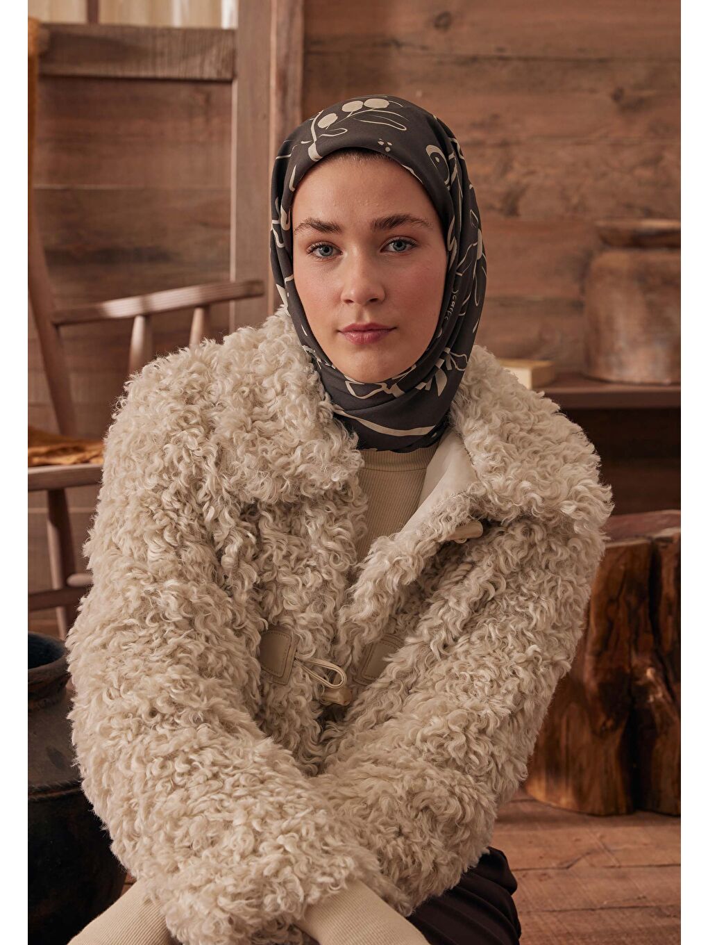 Kahverengi Luna Desen Pamuk İpek Eşarp Acı Kahve-4