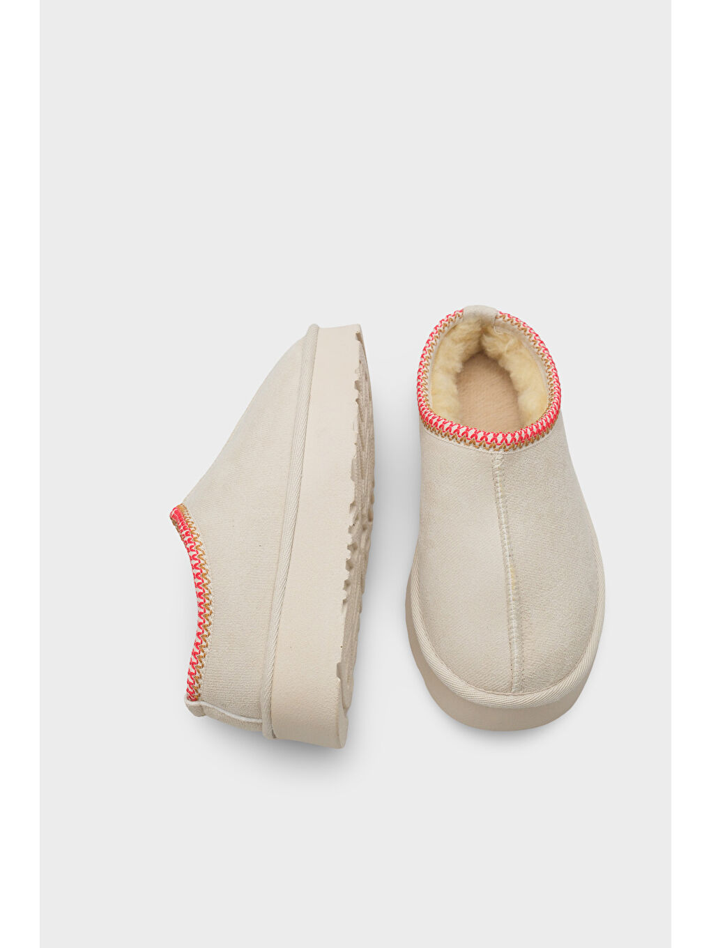 Bej Carroll Kalın Tabanlı Yuvarlak Burunlu Kürklü Kadın Kapalı Terlik-5