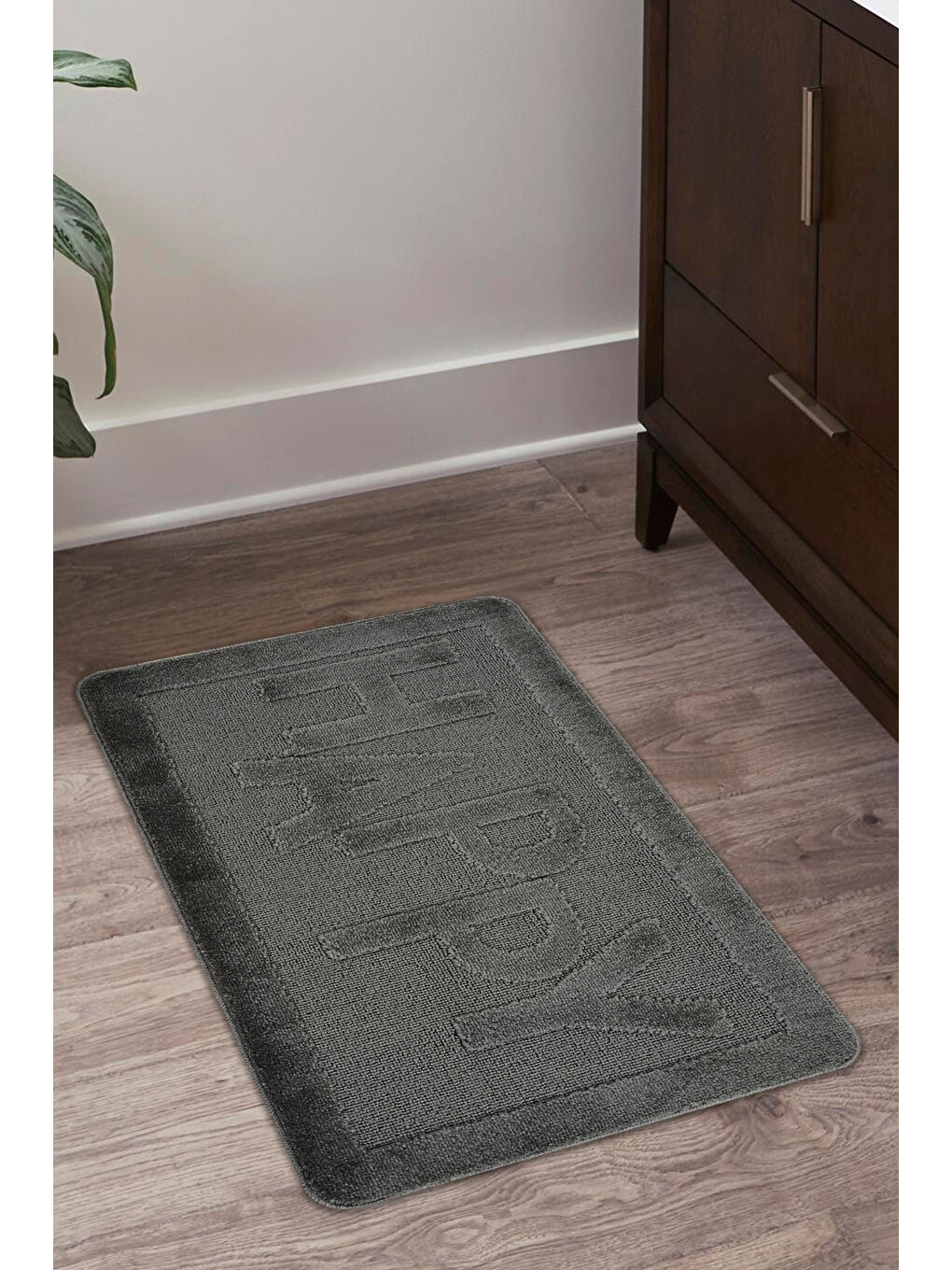 Doğal Kaymaz Taban Banyo Paspas Uzun Ömürlü Yumuşak Su Emici Yazılı Paspas Happy-Antrasit