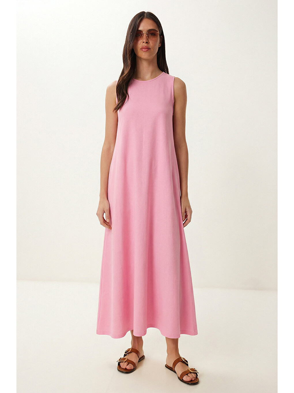 Pembe Cepli Yazlık Örme Elbise PEMBE LRN0032