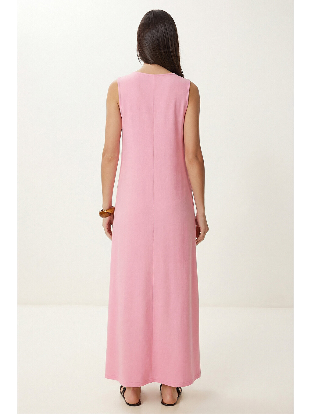 Pembe Cepli Yazlık Örme Elbise PEMBE LRN0032-2