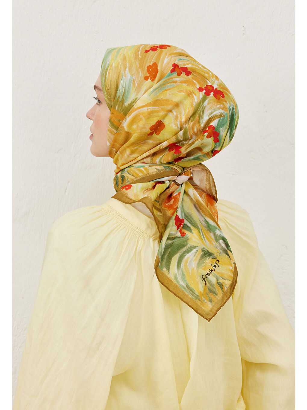 Summer Sunset Desen Pamuk Vual Eşarp Turuncu-3