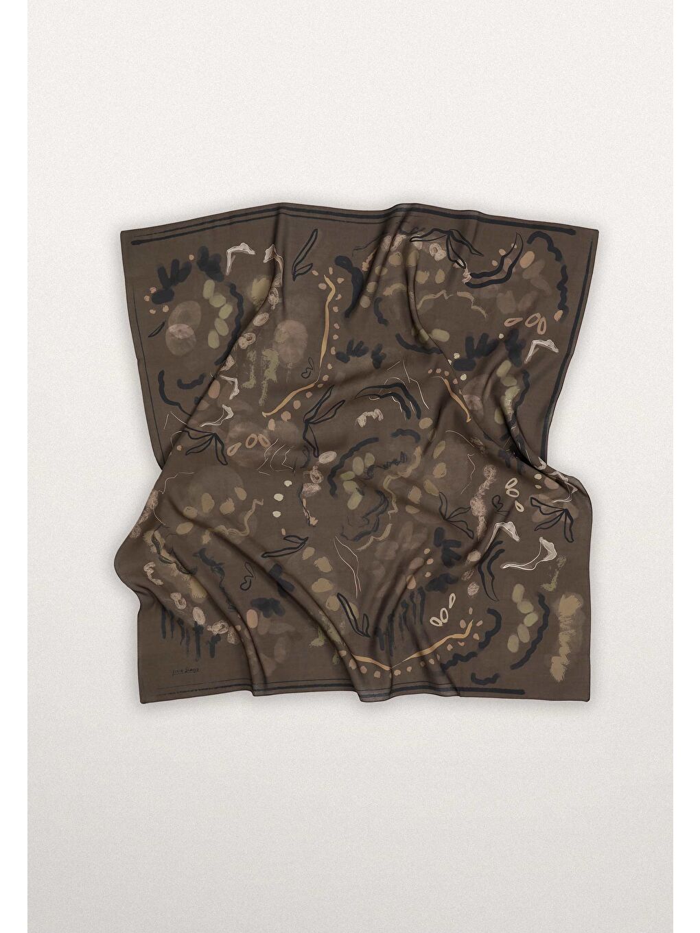 Kahverengi Aura Desen Pamuk İpek Eşarp Acı Kahve-2