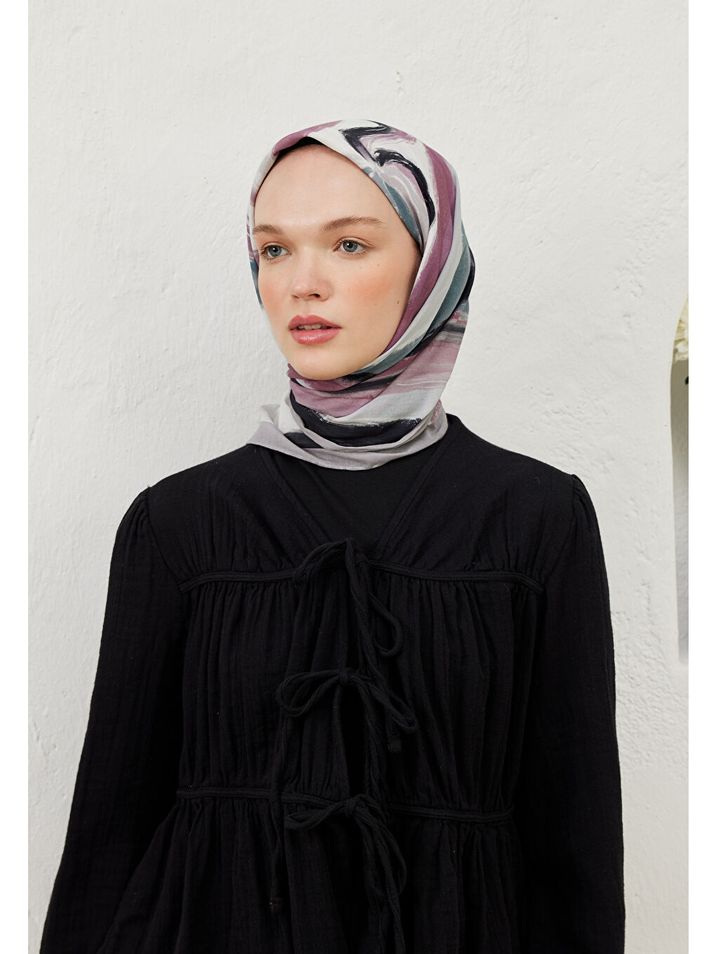 Lila Colour Waves Desen Pamuk Vual Eşarp Lavanta-1