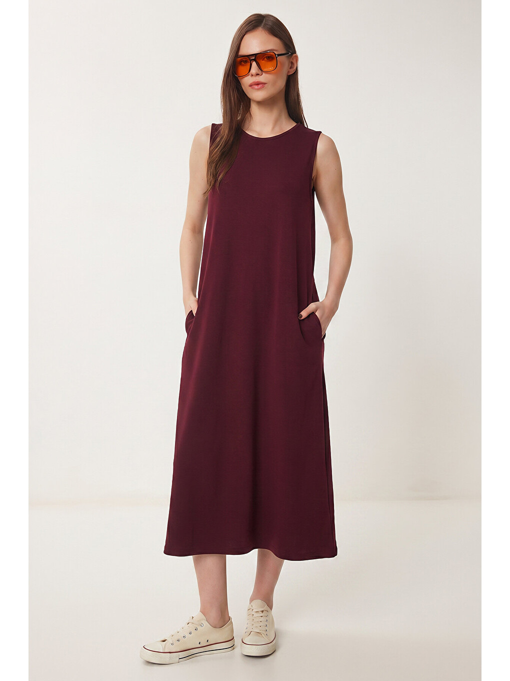 Bordo Cepli Yazlık Örme Elbise BORDO LRN0032-1