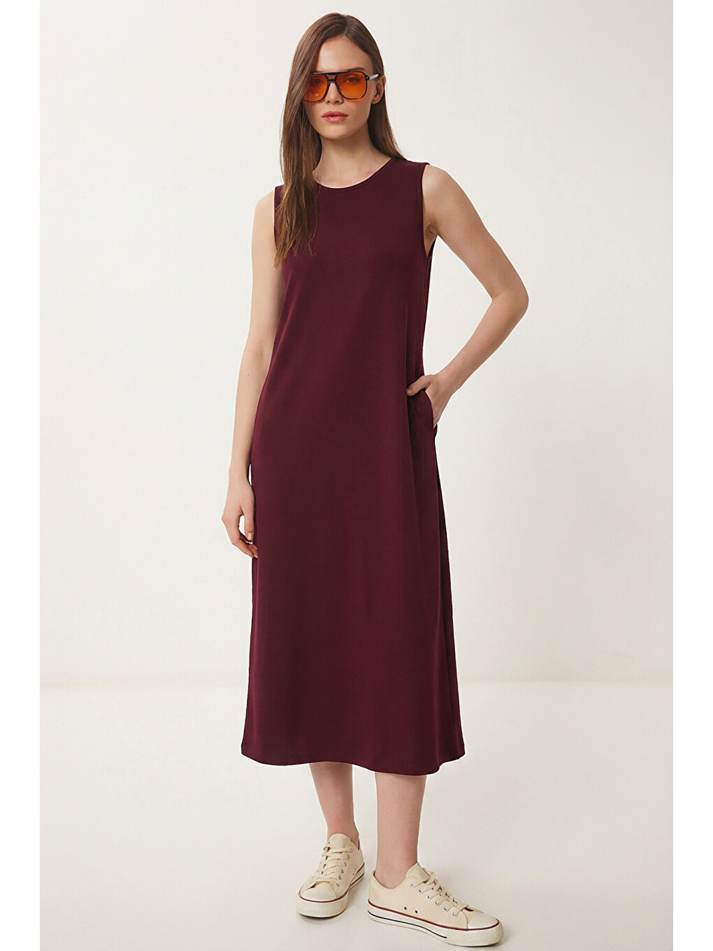 Bordo Cepli Yazlık Örme Elbise BORDO LRN0032-2