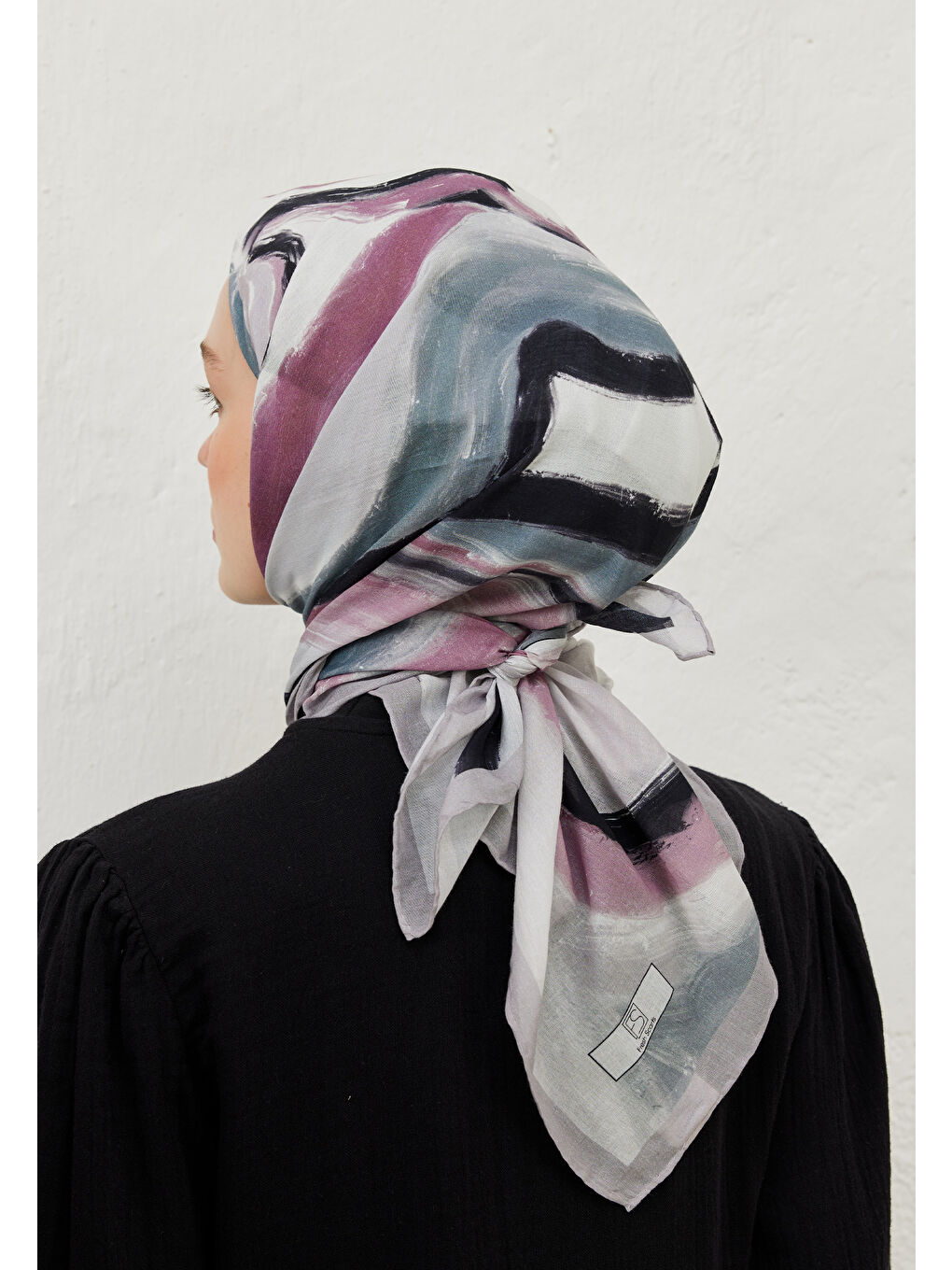 Lila Colour Waves Desen Pamuk Vual Eşarp Lavanta-3