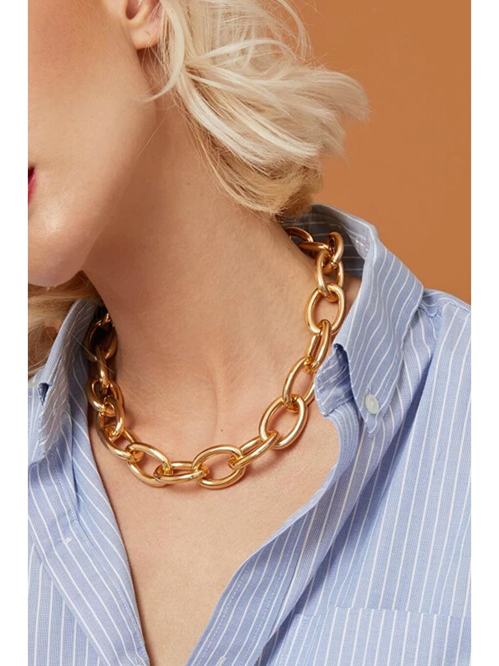 New Obsessions Sari Metalize Chunky Kalın Zincir Kolye