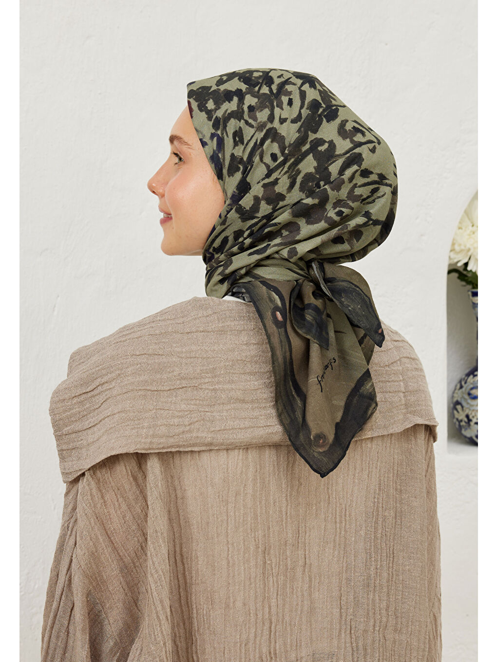 Elissa Desen Pamuk Vual Eşarp Koyu Yeşil-3