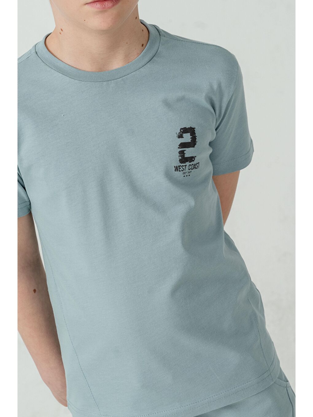 Petrol Üst Ön Baskılı Alt Çıtçıtlı Sol Bacak Baskılı Erkek Çocuk Şort - Tişört Takımı-4