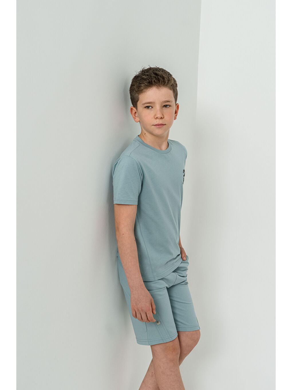 Petrol Üst Ön Baskılı Alt Çıtçıtlı Sol Bacak Baskılı Erkek Çocuk Şort - Tişört Takımı-6