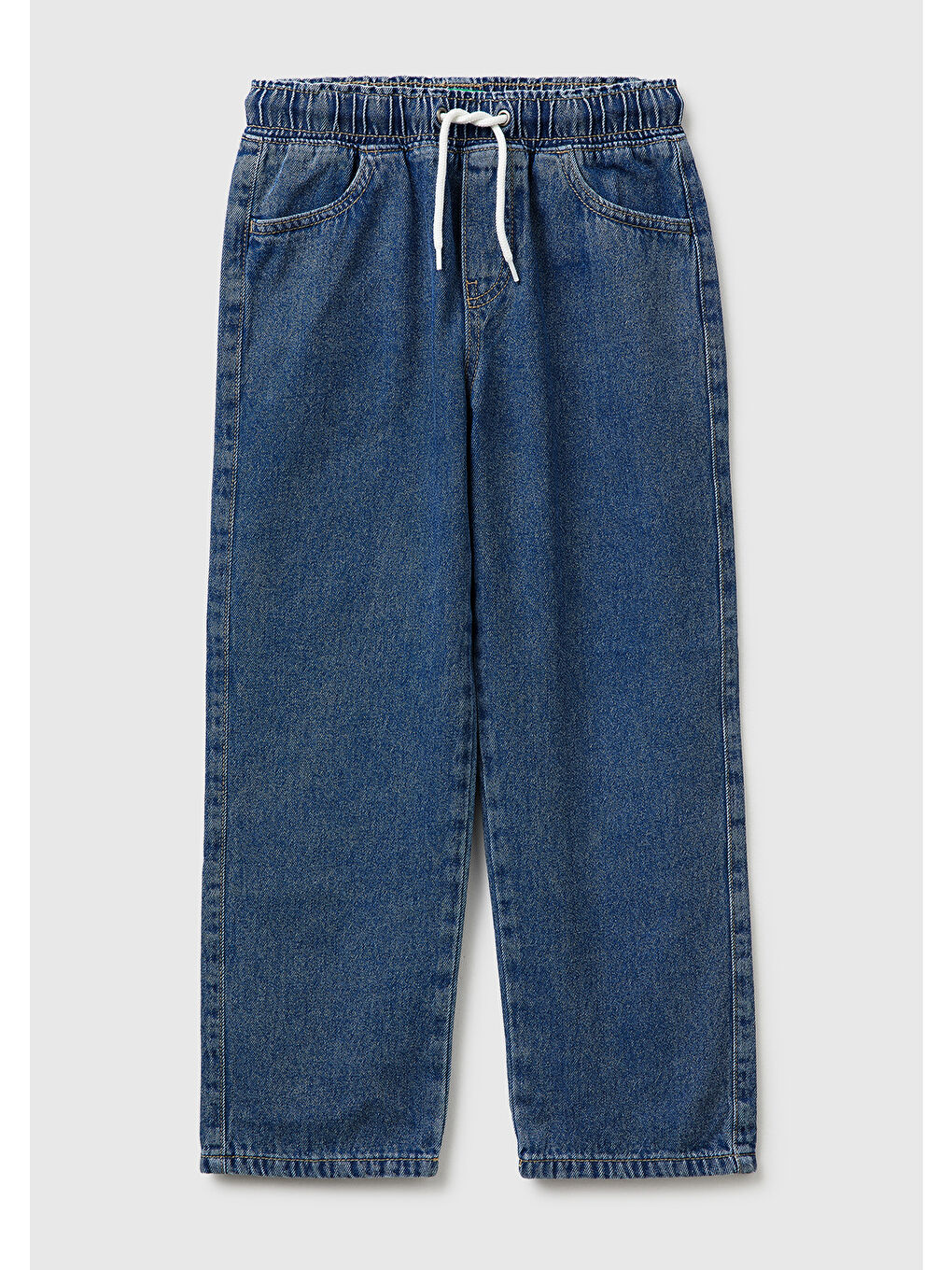Erkek Çocuk Koyu Mavi Beli ve Paçası Büzgülü Denim Pantolon