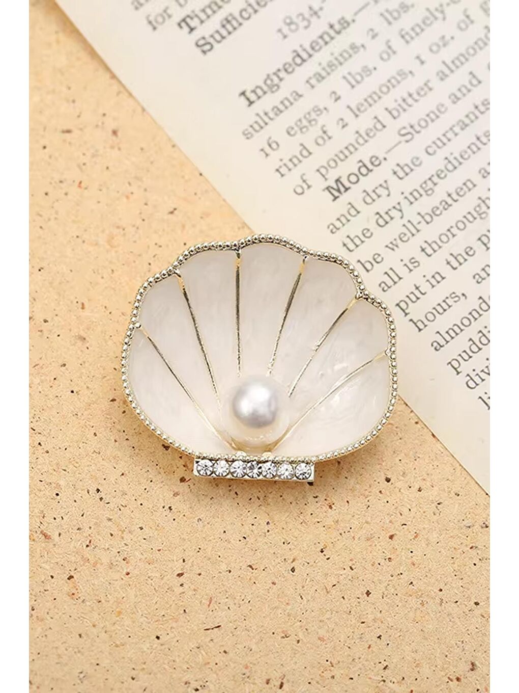 Sarı Ortası İncili İstridye Broş Yaka İğnesi-4