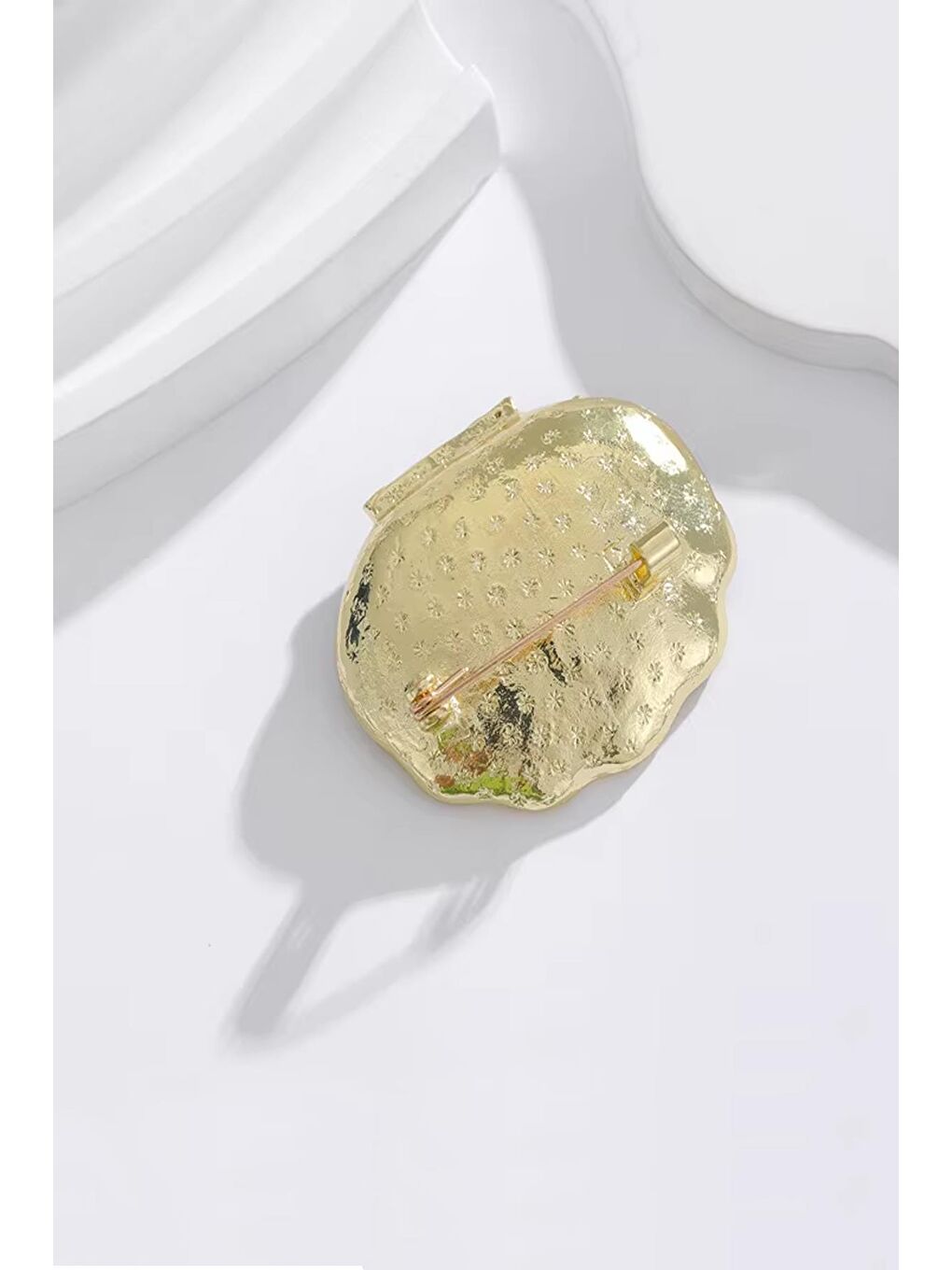 Sarı Ortası İncili İstridye Broş Yaka İğnesi-5