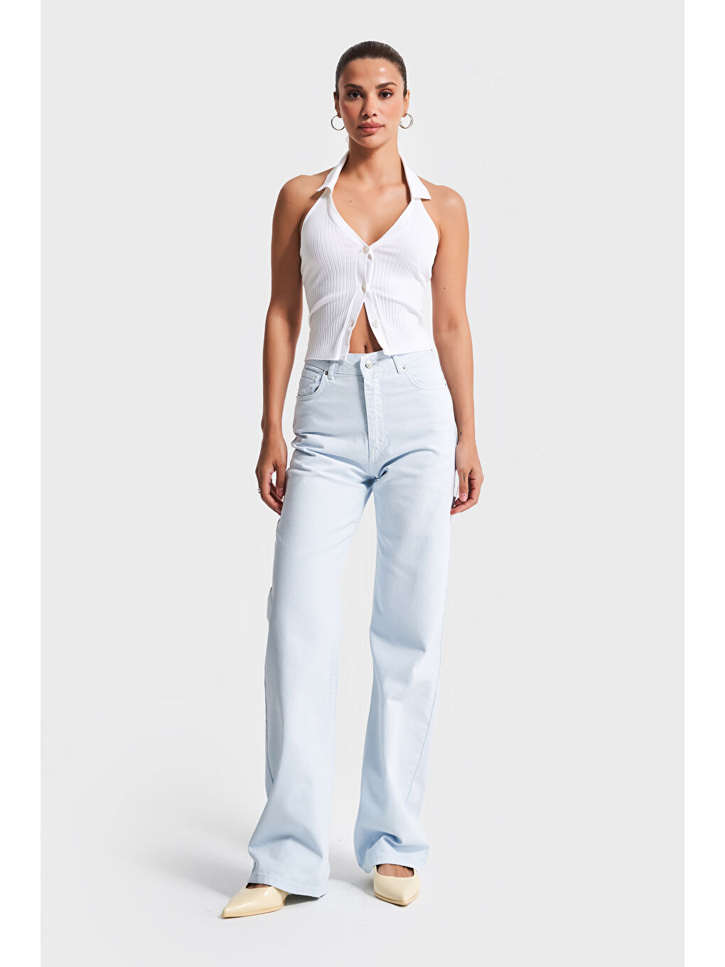Kadın Bebe Mavisi 6s5-103 Straight Fit Yüksek Bel %100 Pamuk Denim Jean-1