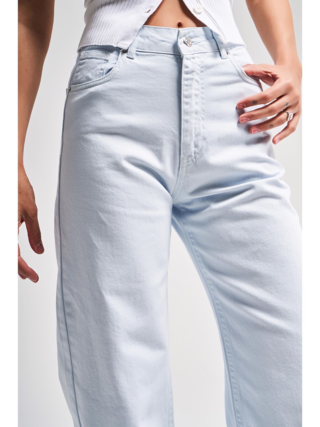 Kadın Bebe Mavisi 6s5-103 Straight Fit Yüksek Bel %100 Pamuk Denim Jean-2