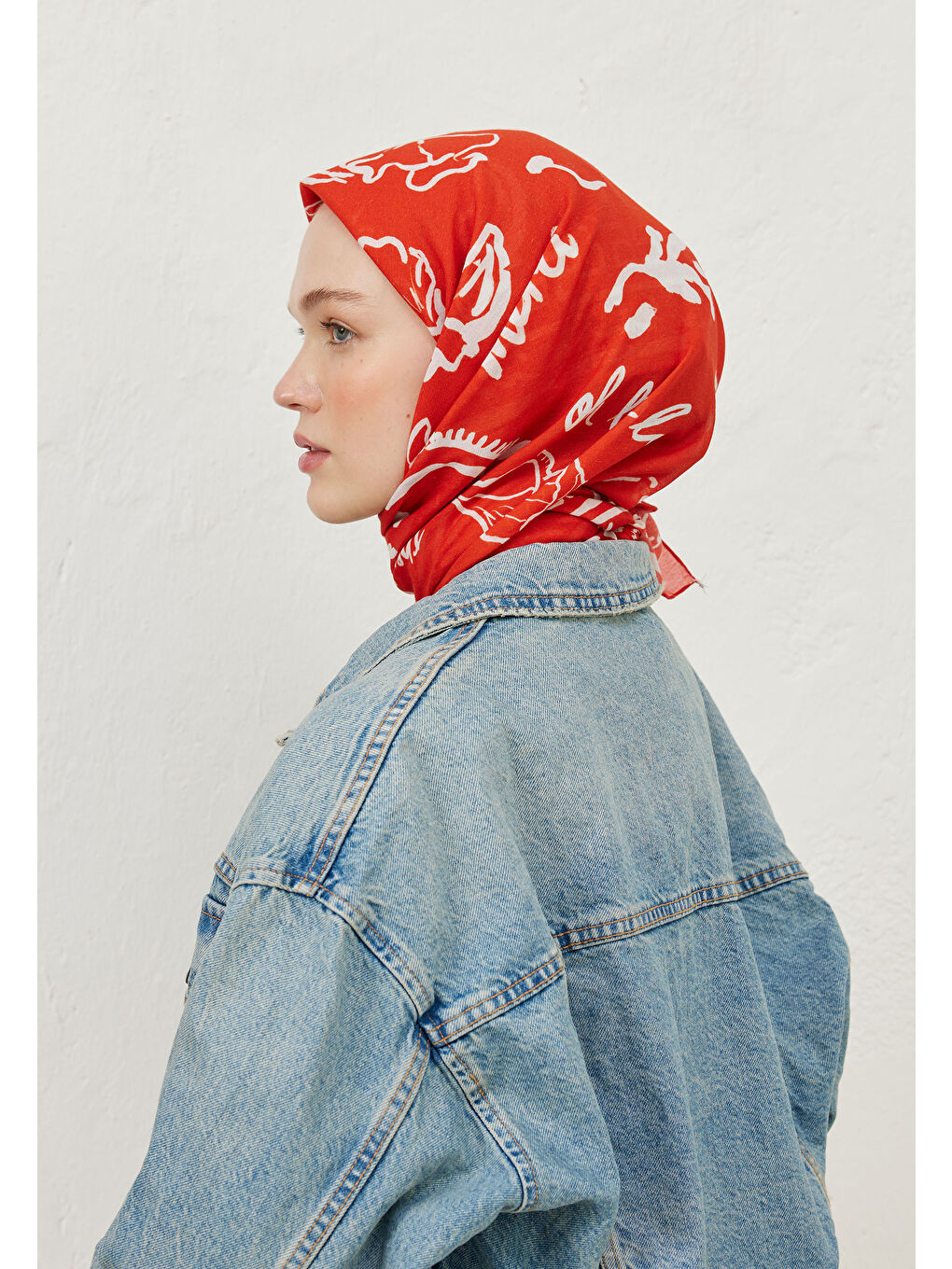 Summer Vibes Desen Pamuk Vual Eşarp Kırmızı-2