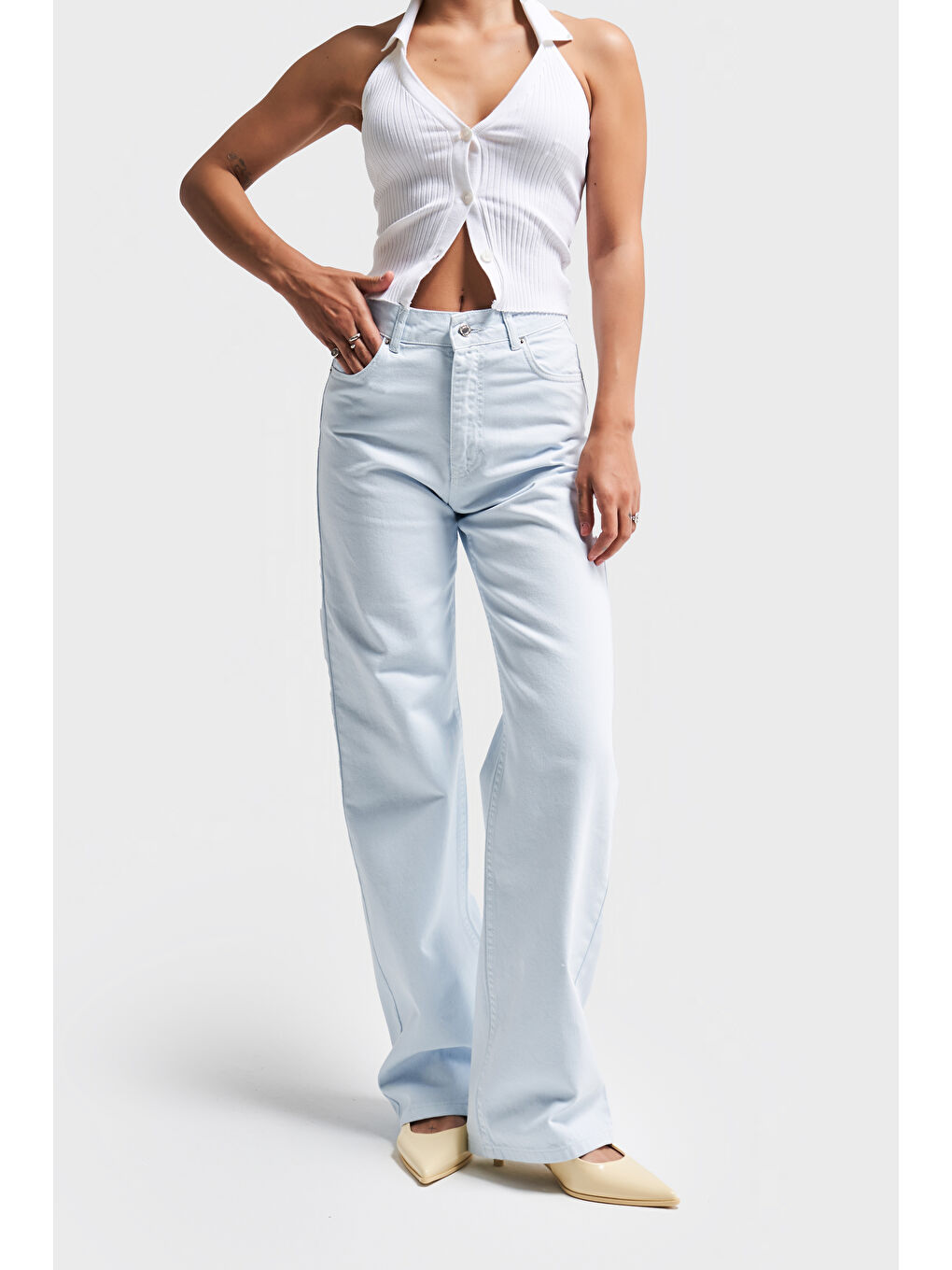 Kadın Bebe Mavisi 6s5-103 Straight Fit Yüksek Bel %100 Pamuk Denim Jean-3