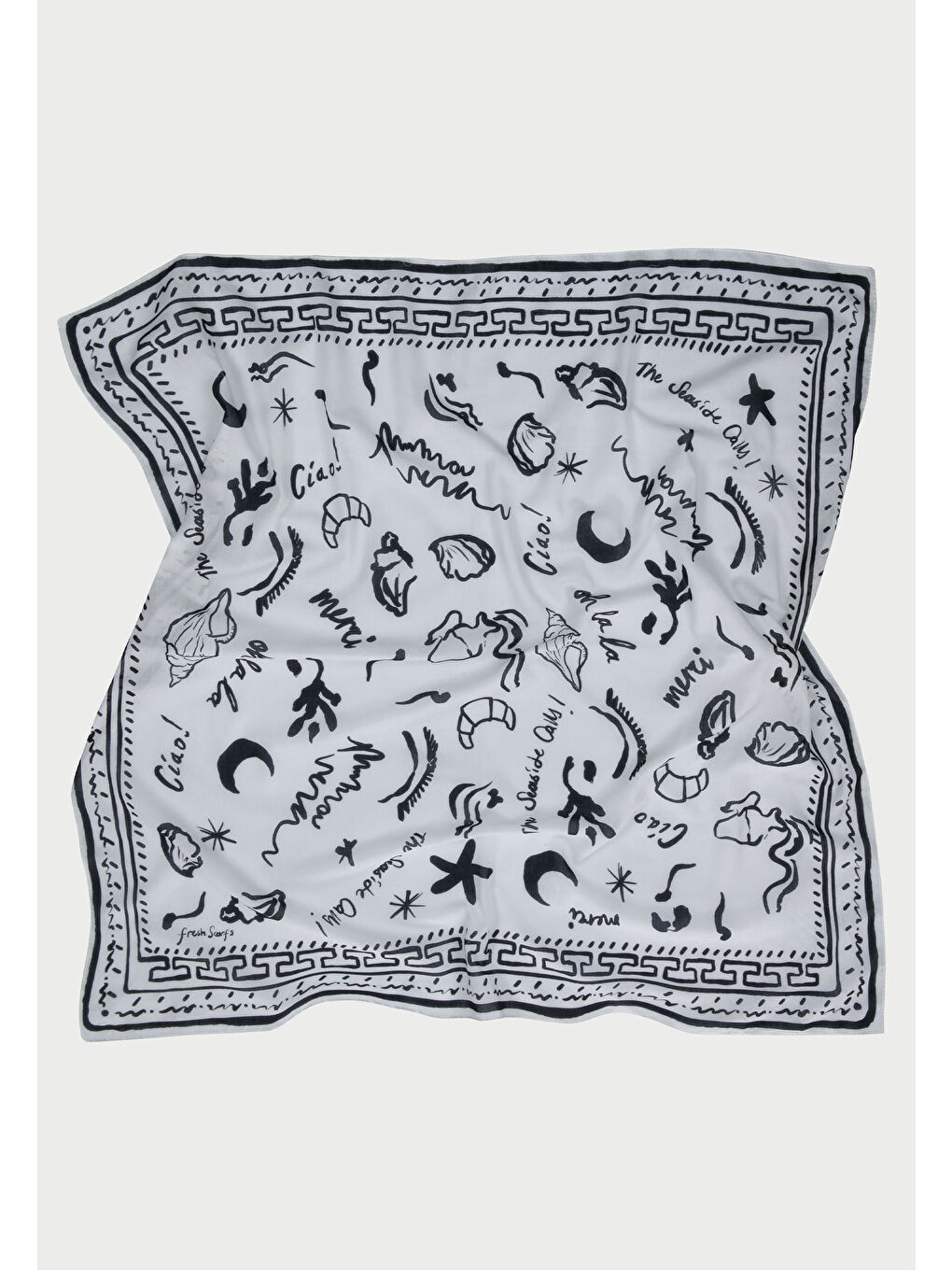Summer Vibes Desen Pamuk Vual Eşarp Beyaz-4