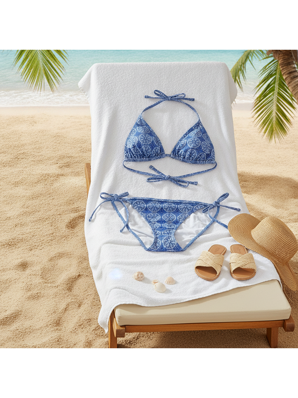 Karışık Kadın Plaj Giyim Mavi Desenli Bikini Takım Bb2635