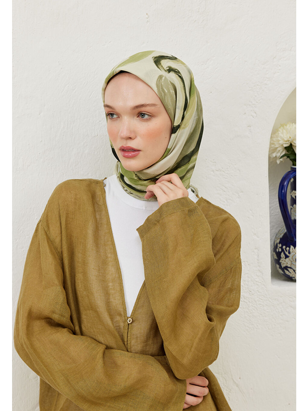 Colour Waves Desen Pamuk Vual Eşarp Çağla Yeşili