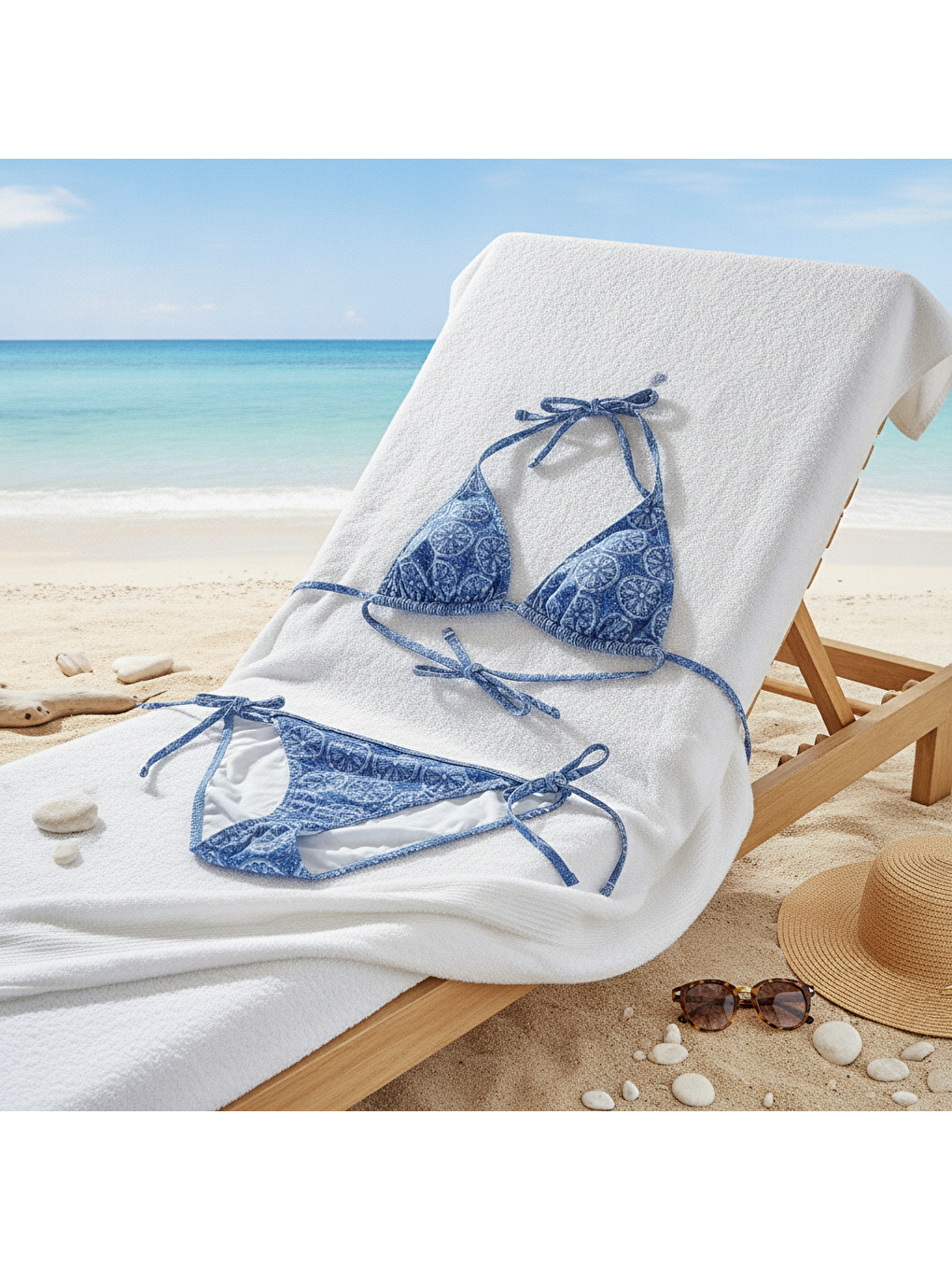 Karışık Kadın Plaj Giyim Mavi Desenli Bikini Takım Bb2635-2