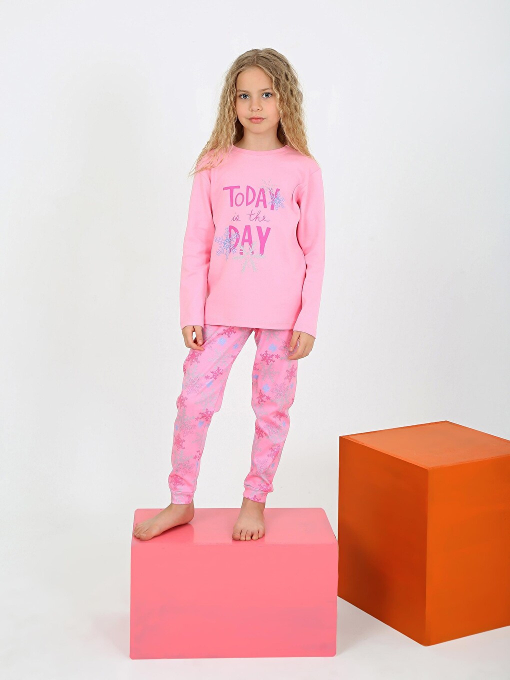 Pembe Kız Çocuk Uzun Kollu %100 Pamuklu Pijama Takımı Today