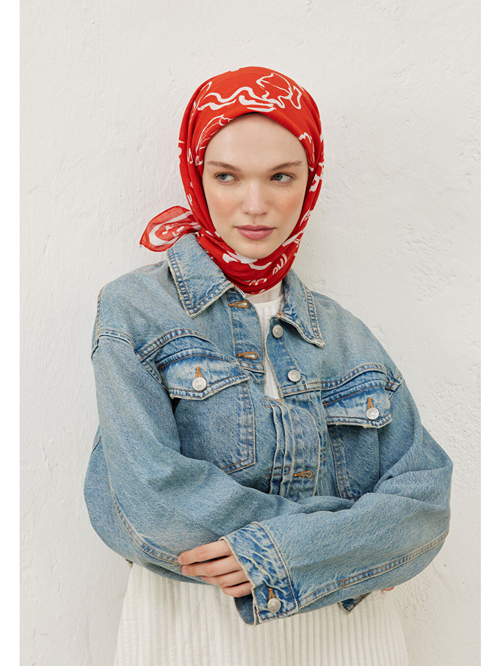 Summer Vibes Desen Pamuk Vual Eşarp Kırmızı-3