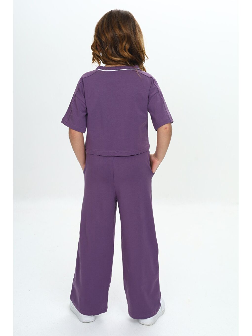 Mor Kız Çocuk Queen Baskılı Crop Eşofman Takım-3