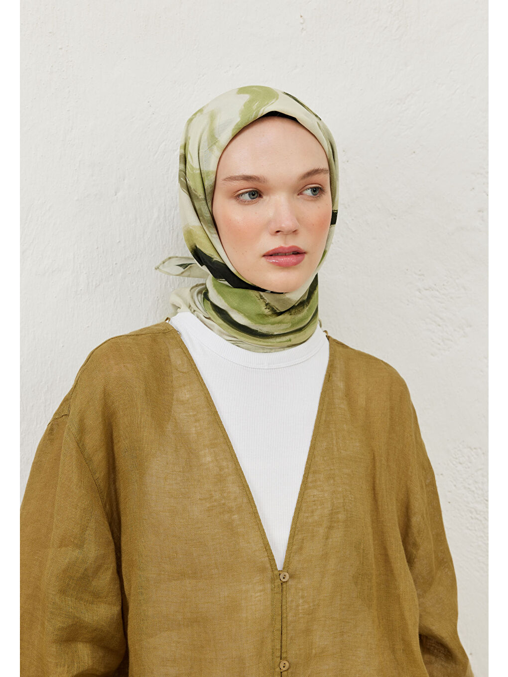 Colour Waves Desen Pamuk Vual Eşarp Çağla Yeşili-1