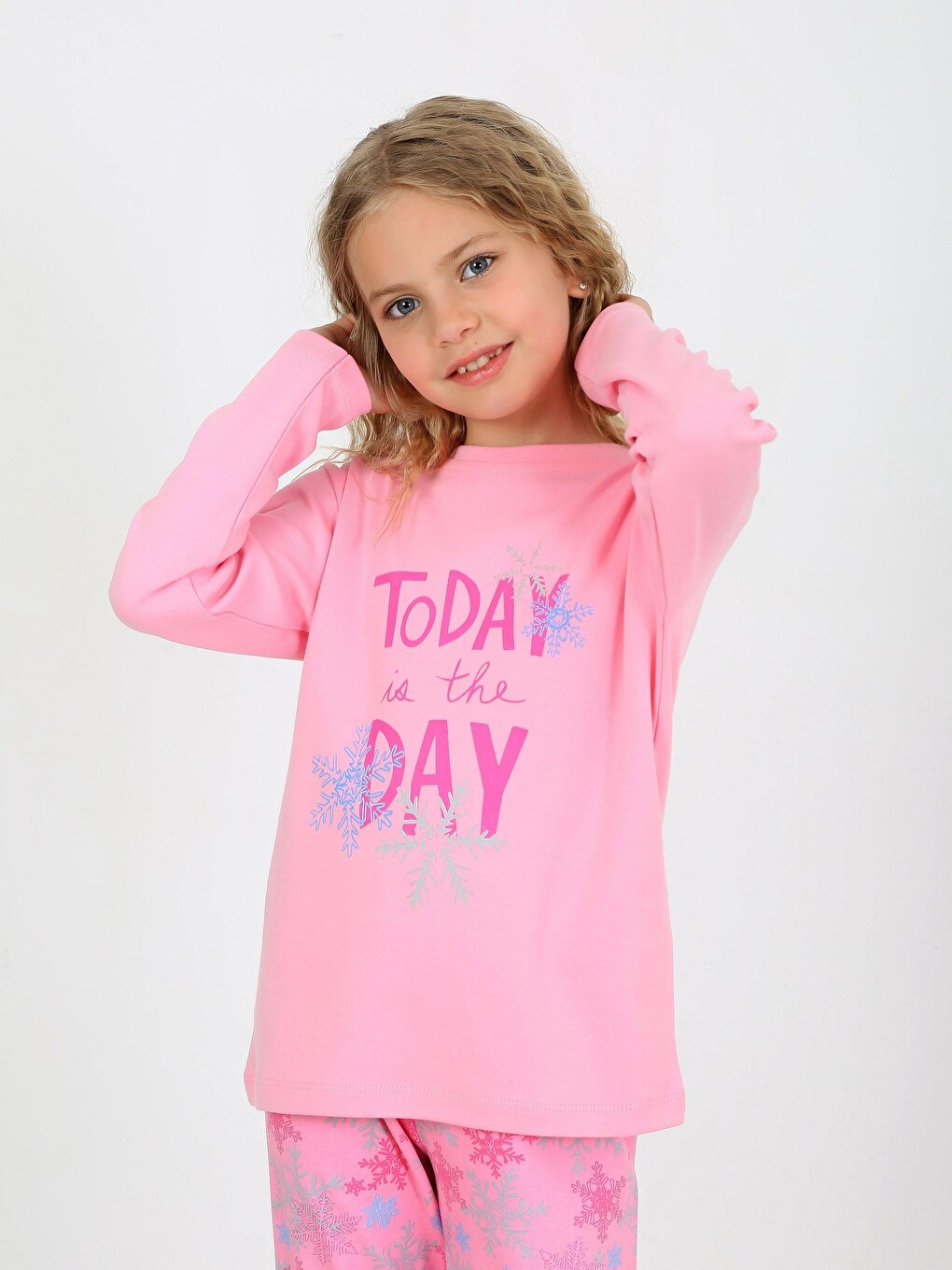 Pembe Kız Çocuk Uzun Kollu %100 Pamuklu Pijama Takımı Today-2