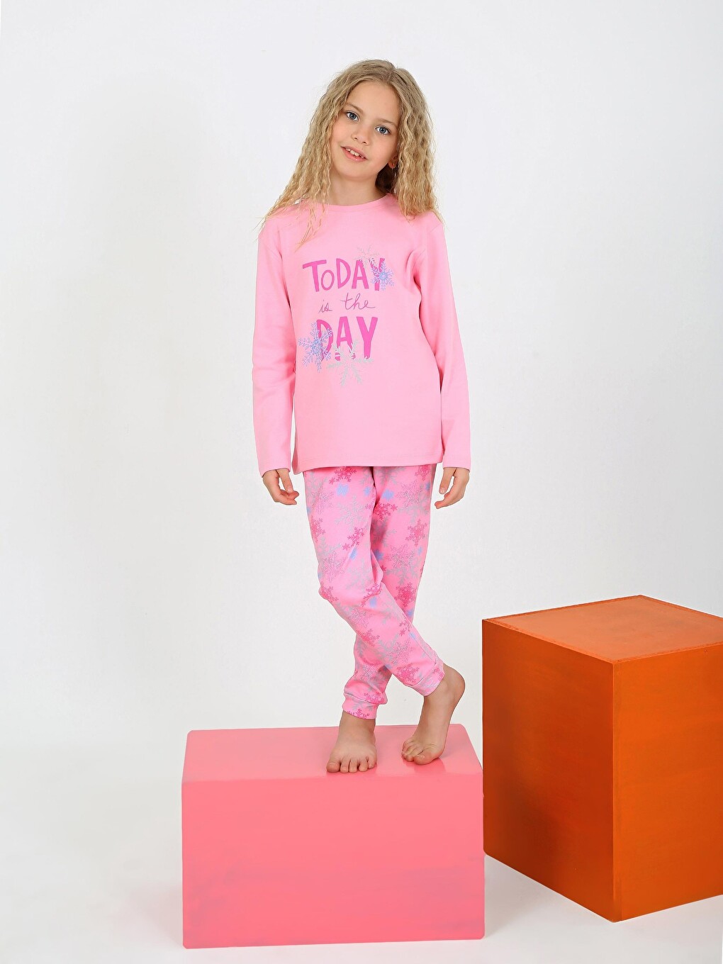Pembe Kız Çocuk Uzun Kollu %100 Pamuklu Pijama Takımı Today-3