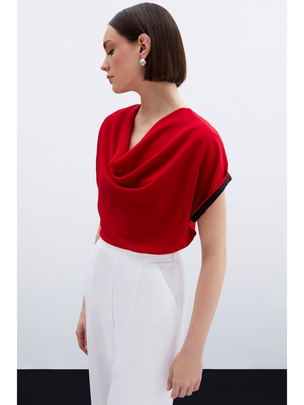 Kollar Taş Detaylı Salaş Bluz - Kırmızı-1