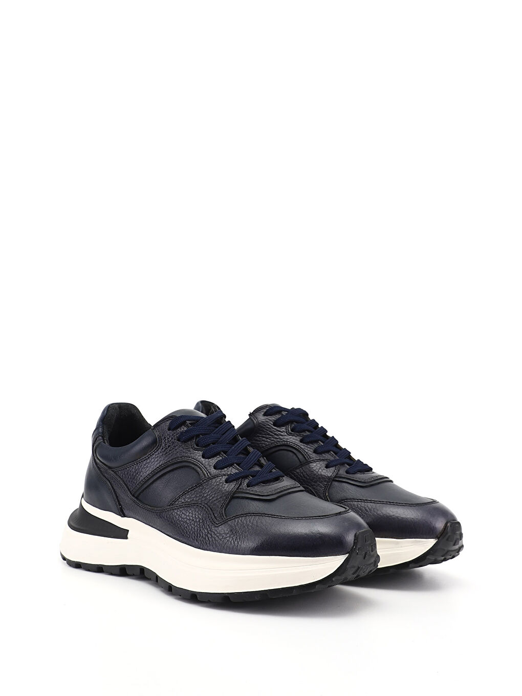 Lacivert Erkek AÇIK LACİVERT Bağcıklı Hakiki Deri Comfort Sneaker-1