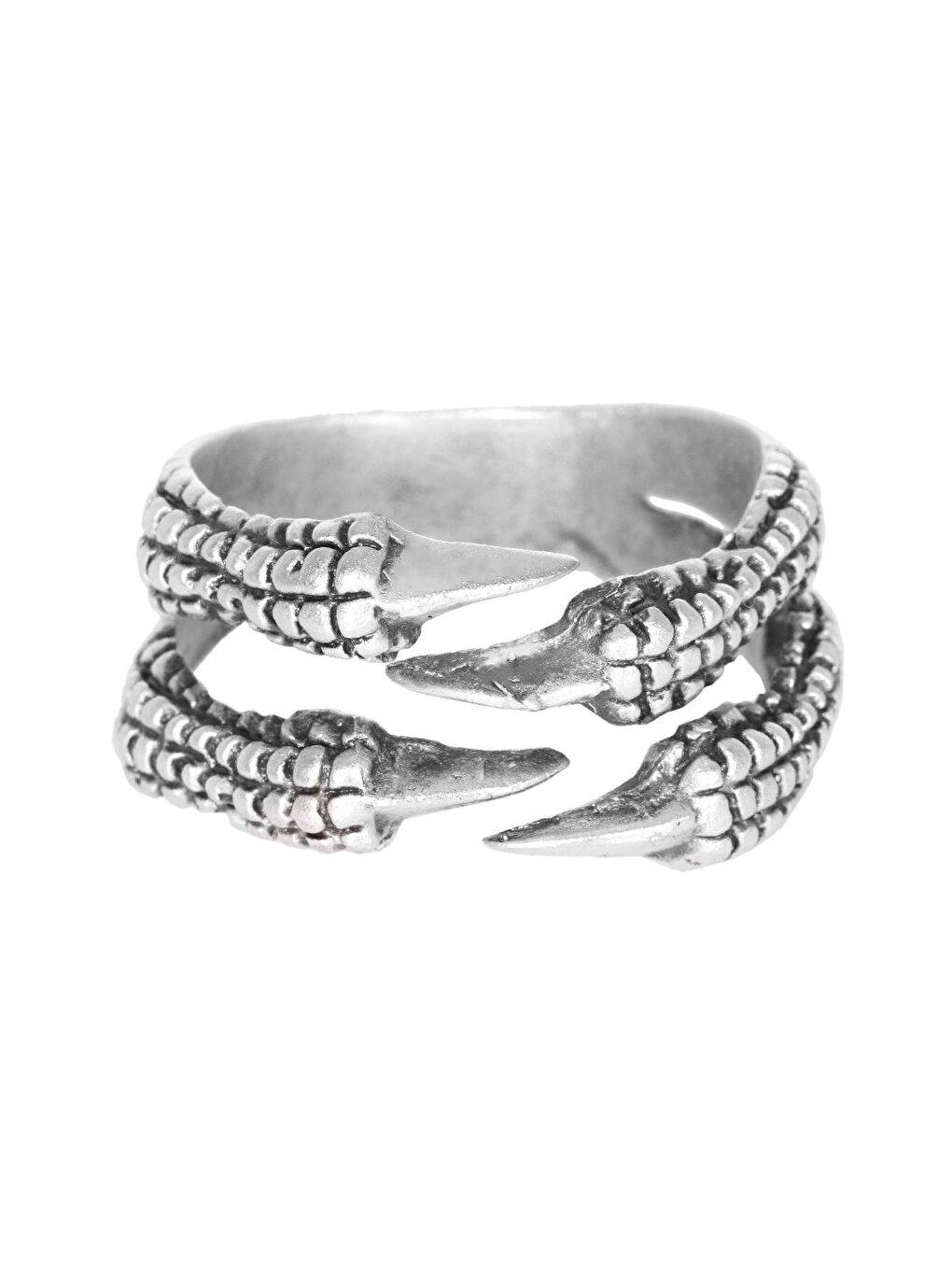 Gri Erkek Antik Gümüş 2'li Kartal Pençesi Yüzük-1