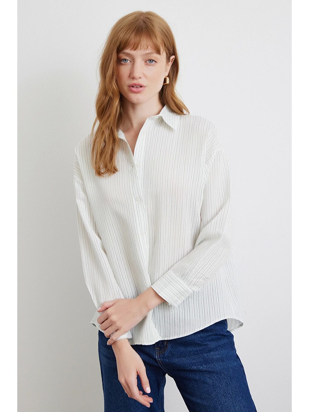 Karışık Simetrik Çizgili Gömlek Mint-2