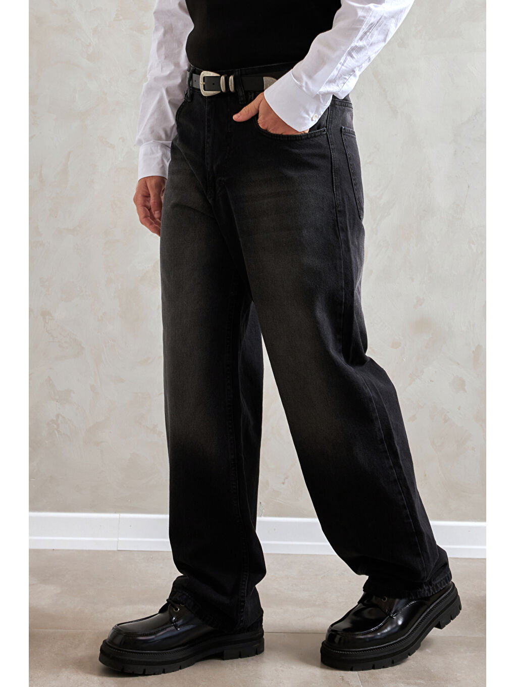 Antrasit Erkek Ekstra Baggy Jean Pantolon-1