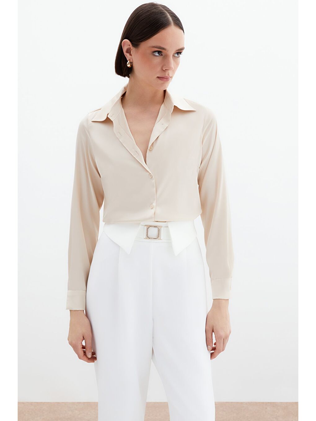 Saten Gömlek - Bej-1