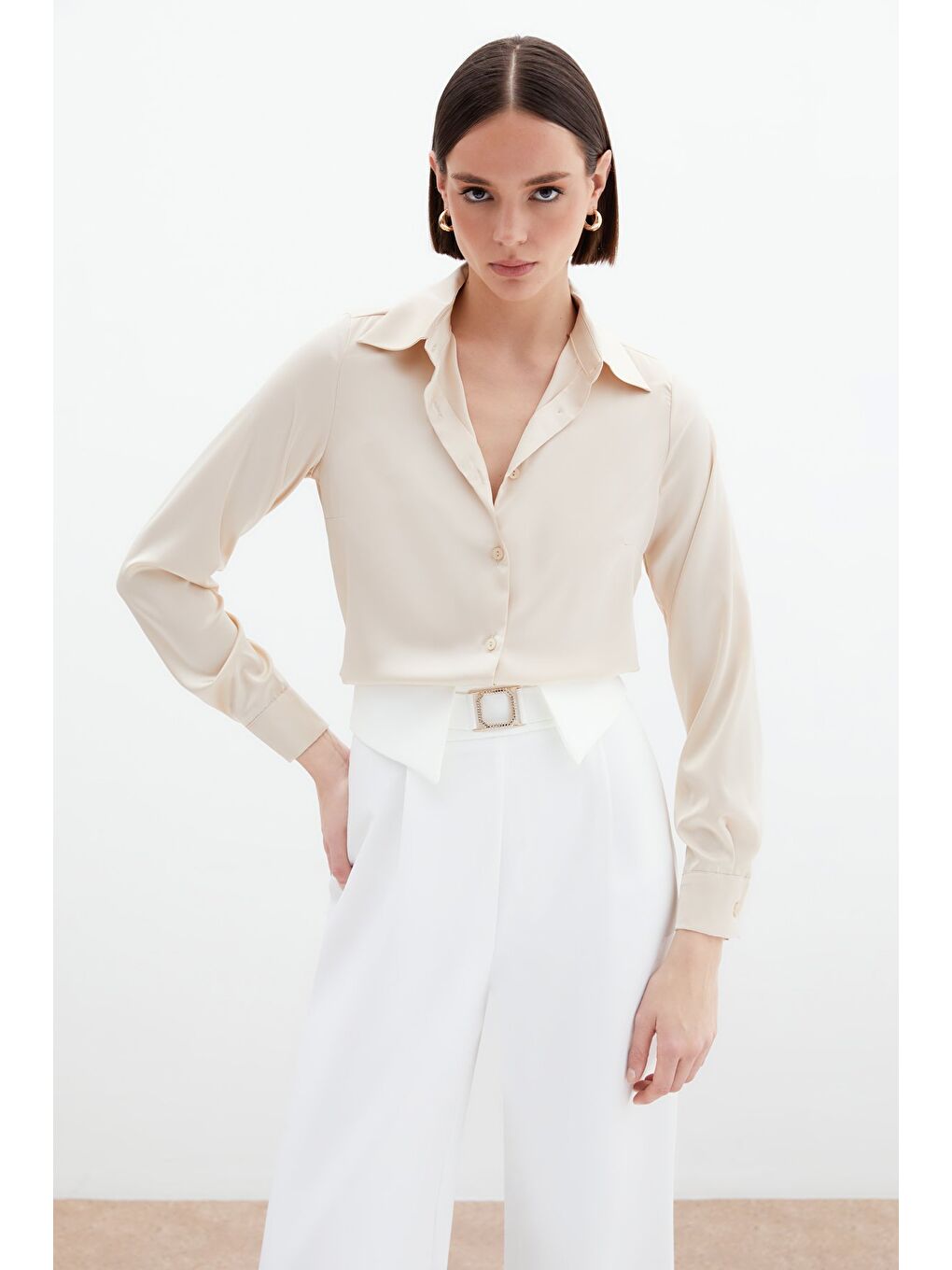 Saten Gömlek - Bej-2