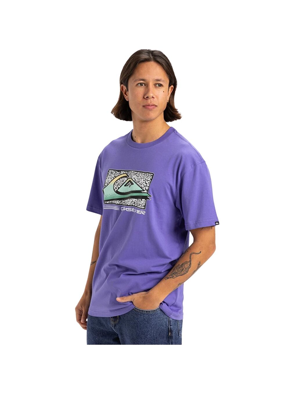 Retro Fade Erkek Mor Tişört-1