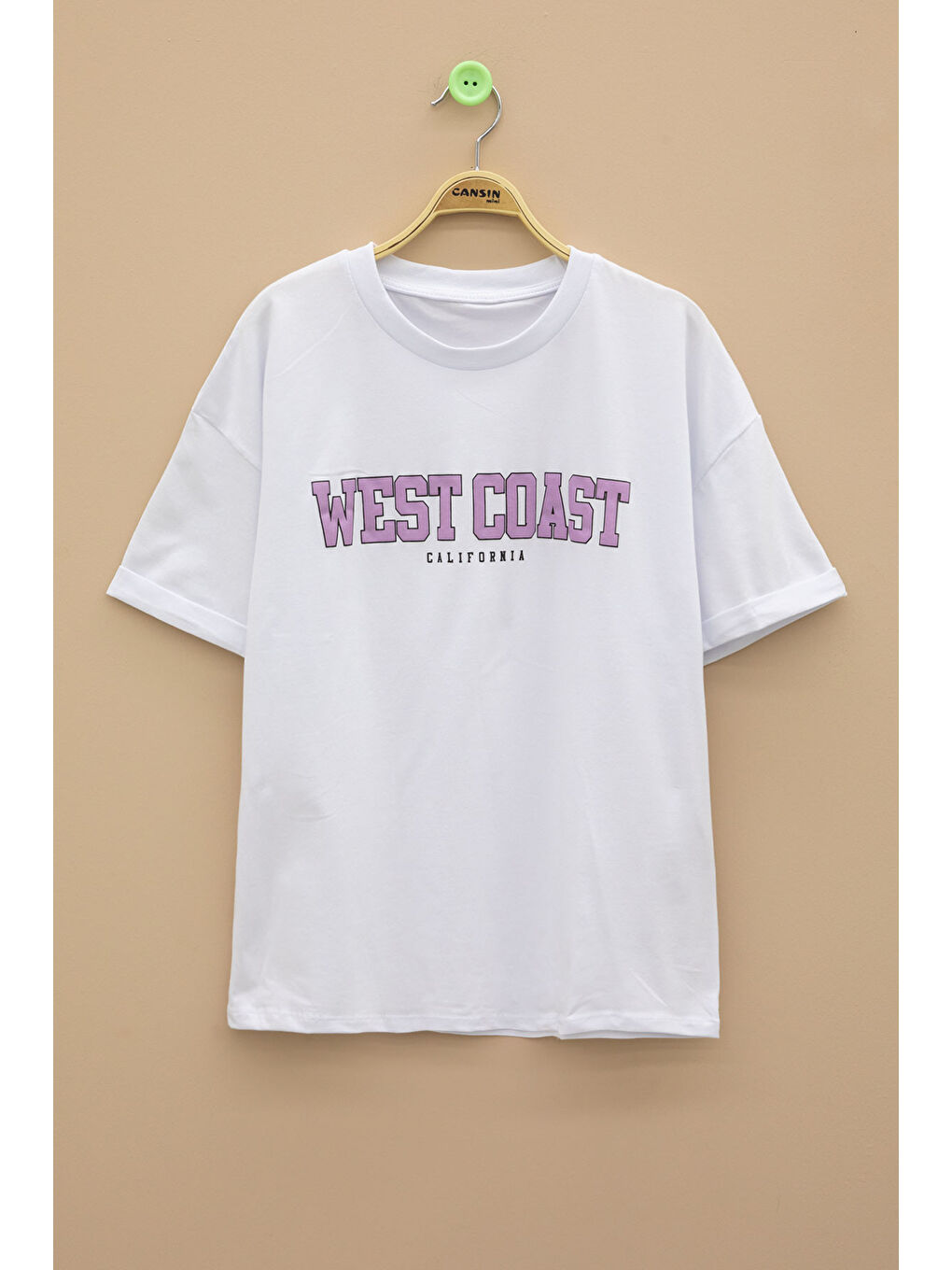 Beyaz West Coast Yazılı Kısa Kol Kız Çocuk Bisiklet Yaka Tişört 21025