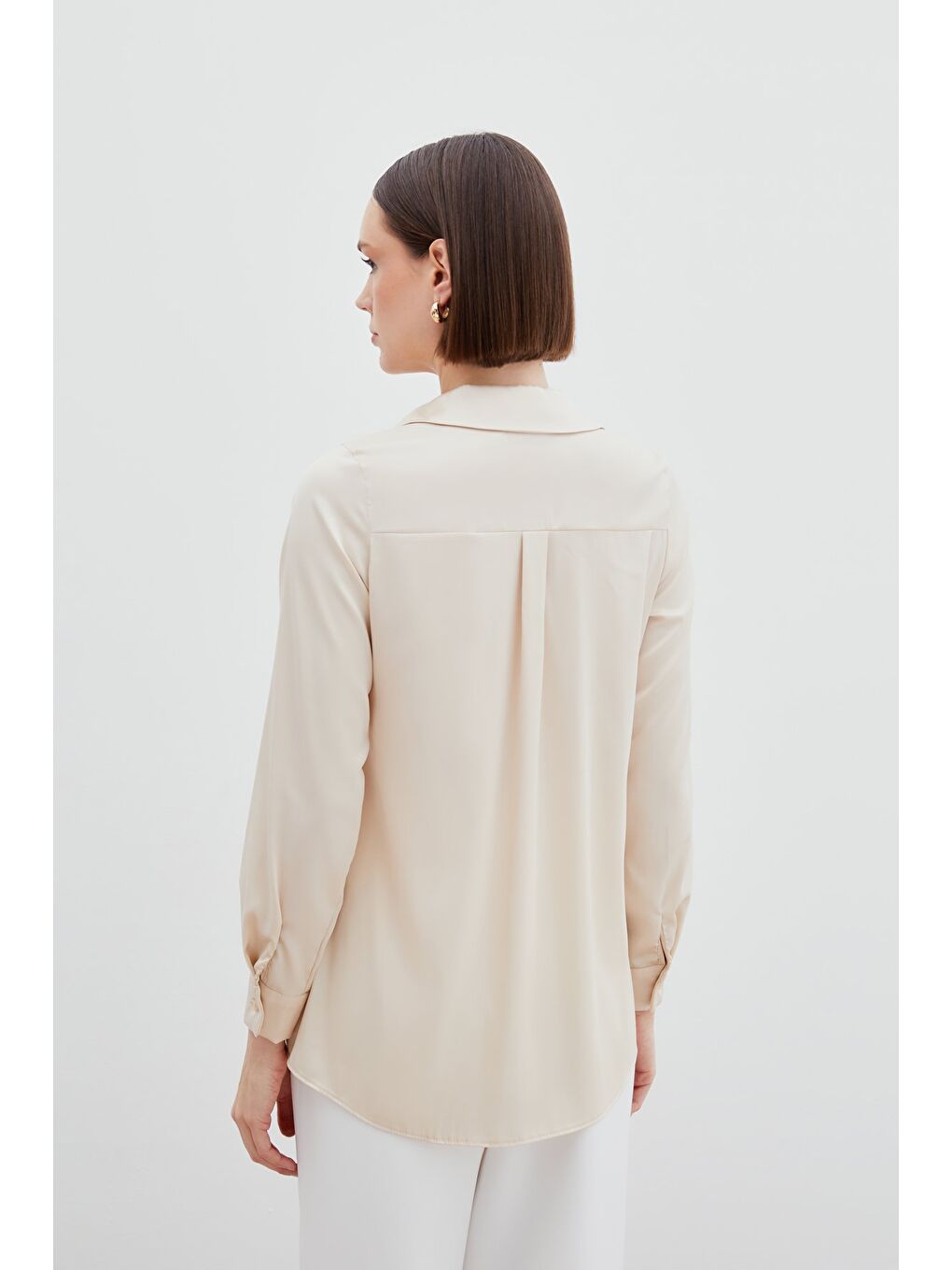 Saten Gömlek - Bej-6