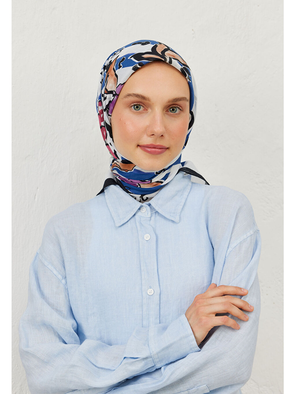 Lemonade Desen Pamuk Vual Eşarp Mavi-2