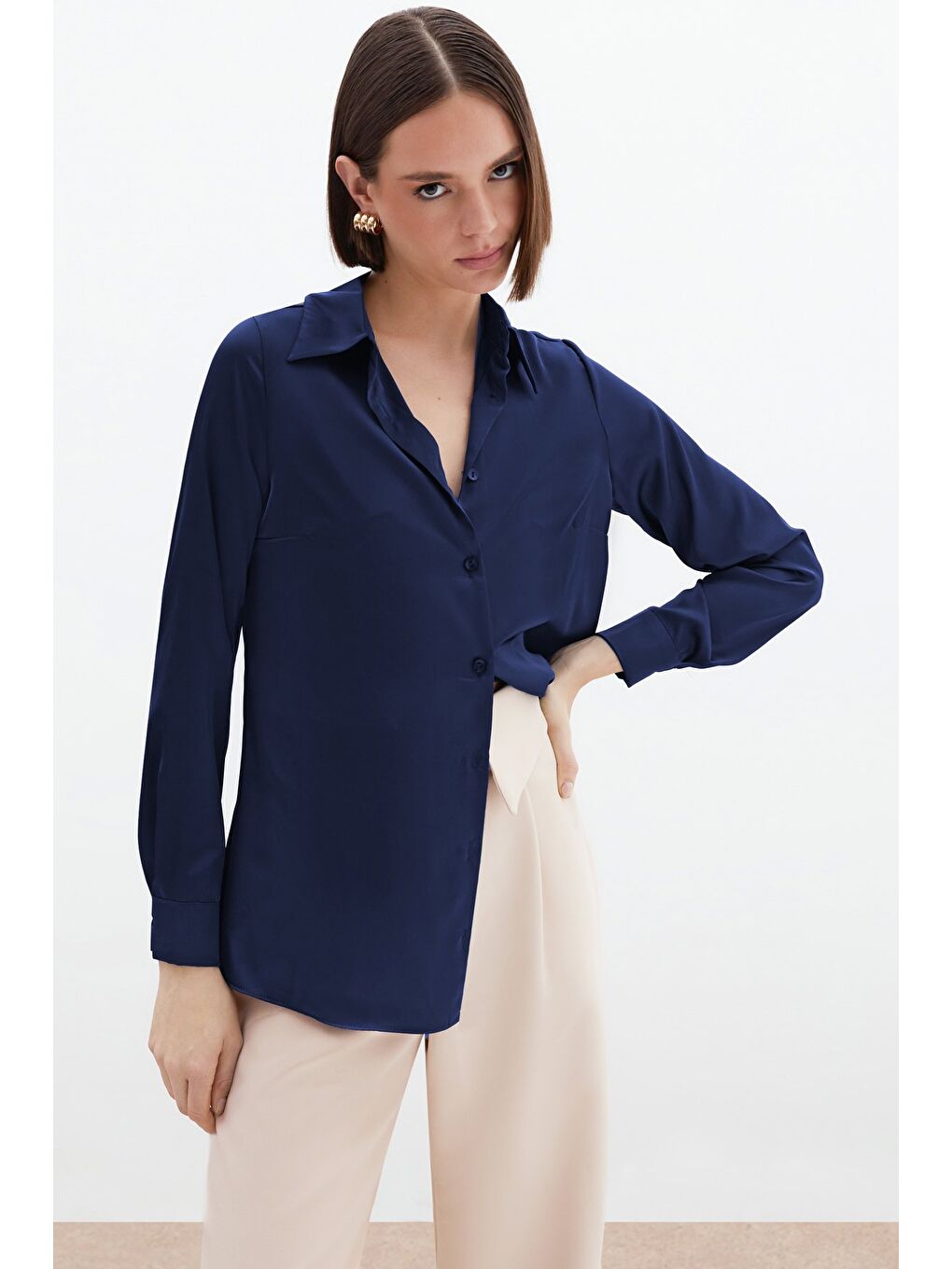 Saten Gömlek - Lacivert-1